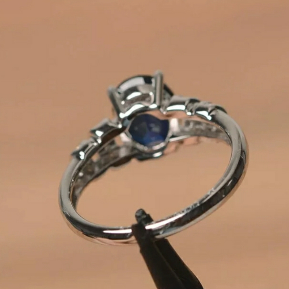 Silver Royal Blue Cubic Zirconia Ring - Picture 3 of 4